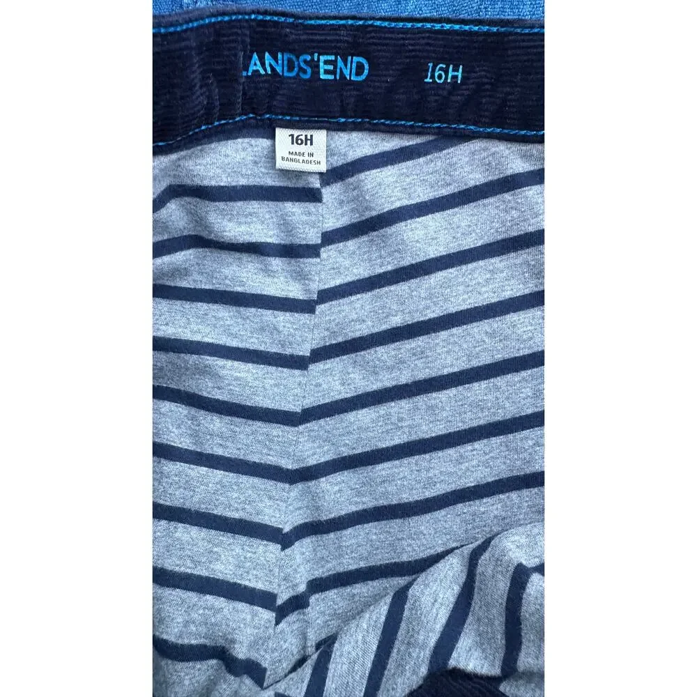 Lands' End Boys Corduroy Pants Size 16H Navy Lined Adjustable Waist Straight Leg